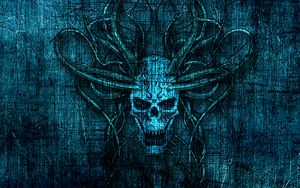 Preview wallpaper skull, horns, scratches, art