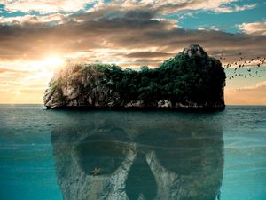 Preview wallpaper skull, island, mystical, mysterious, ocean