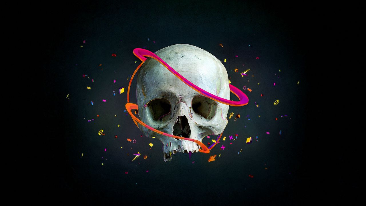 Wallpaper skull, lines, vector, confetti, arrows