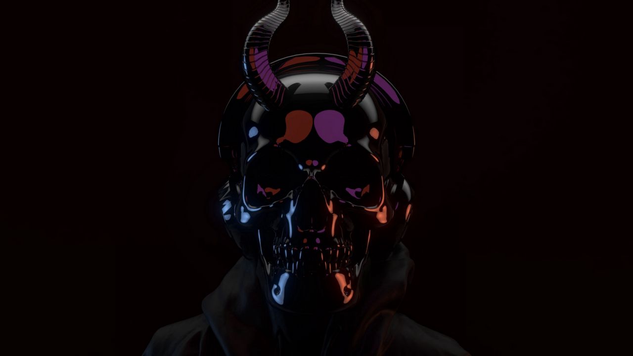 Wallpaper skull, mask, black, dark, horns