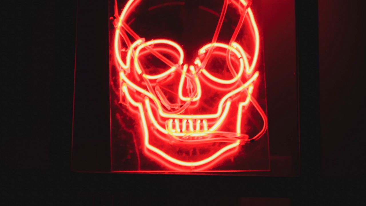 Wallpaper skull, neon, glow, dark