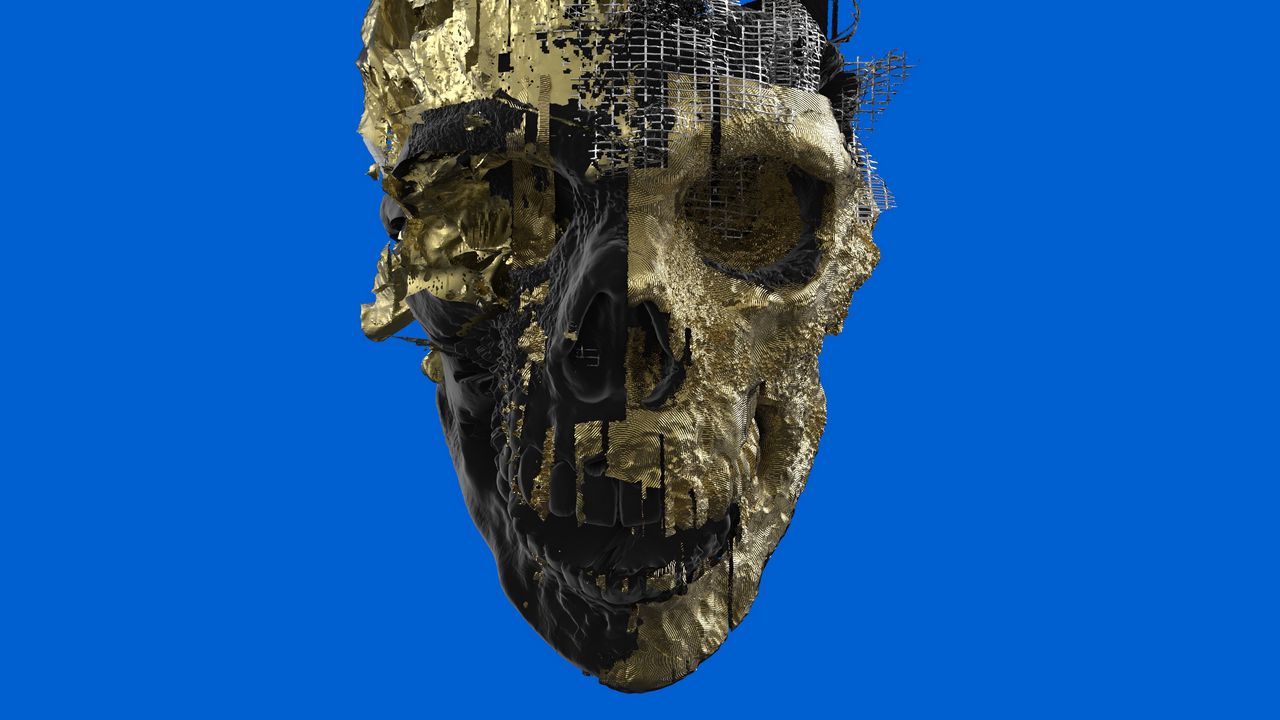 Wallpaper skull, paint, golden, skeleton, 3d