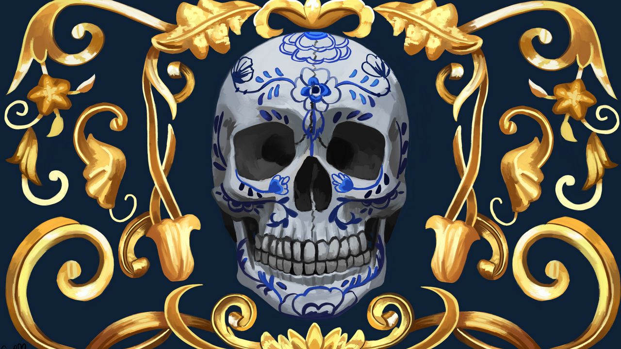 Wallpaper skull, pattern, lines, art