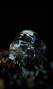 Preview wallpaper skull, shine, glass, colorful, dark