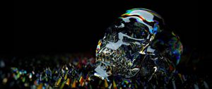 Preview wallpaper skull, shine, glass, colorful, dark