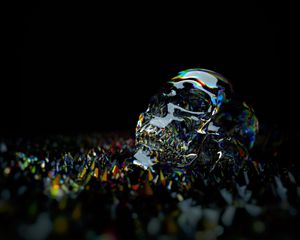 Preview wallpaper skull, shine, glass, colorful, dark