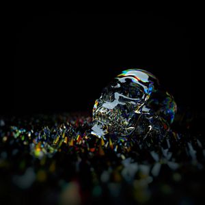 Preview wallpaper skull, shine, glass, colorful, dark