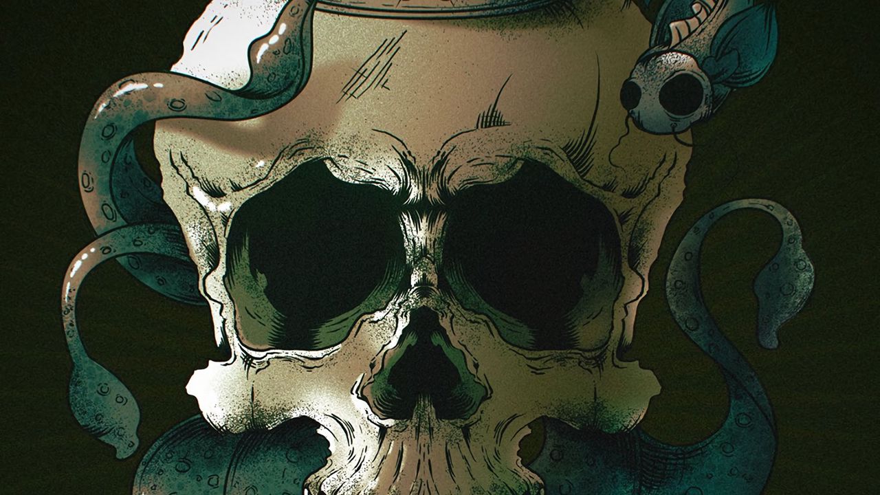 Wallpaper skull, skeleton, fish, art