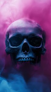 Preview wallpaper skull, smoke, pink, blue