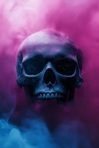 Preview wallpaper skull, smoke, pink, blue