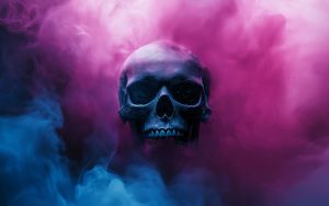 Preview wallpaper skull, smoke, pink, blue