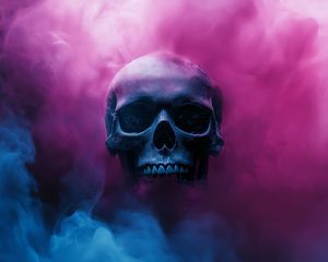 Preview wallpaper skull, smoke, pink, blue