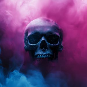 Preview wallpaper skull, smoke, pink, blue