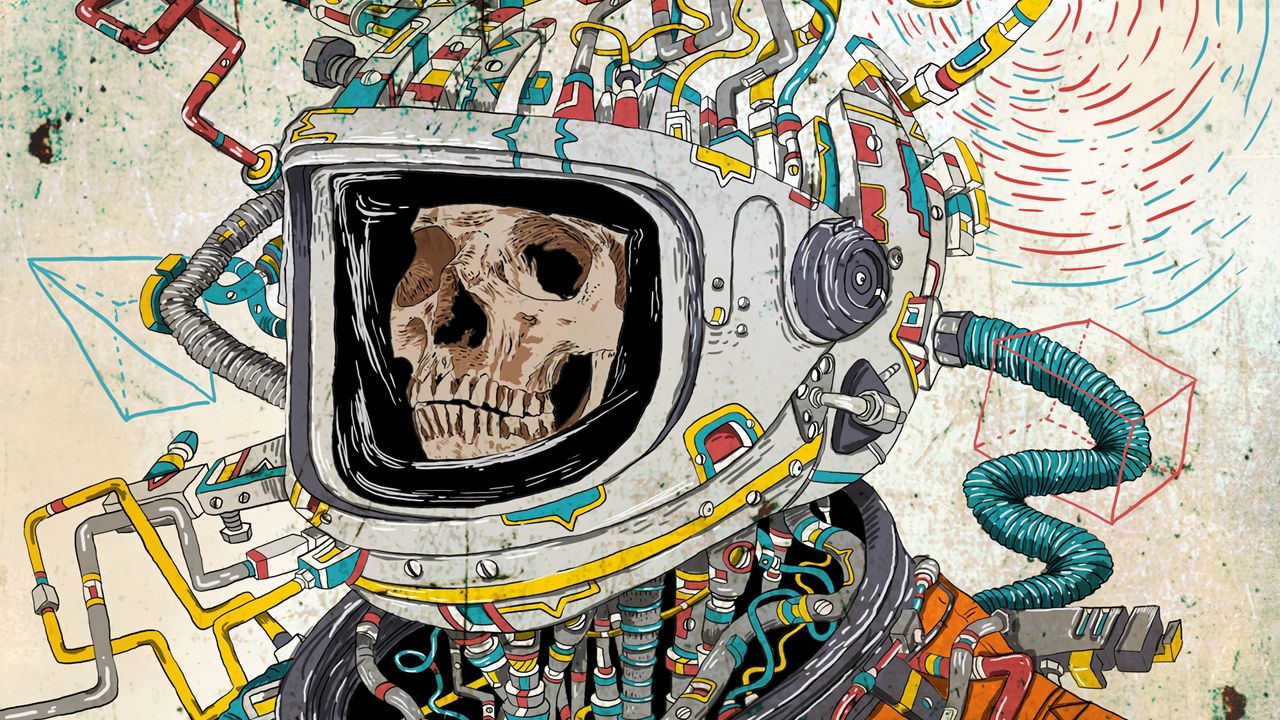 Wallpaper skull, space suit, art, astronaut, surreal