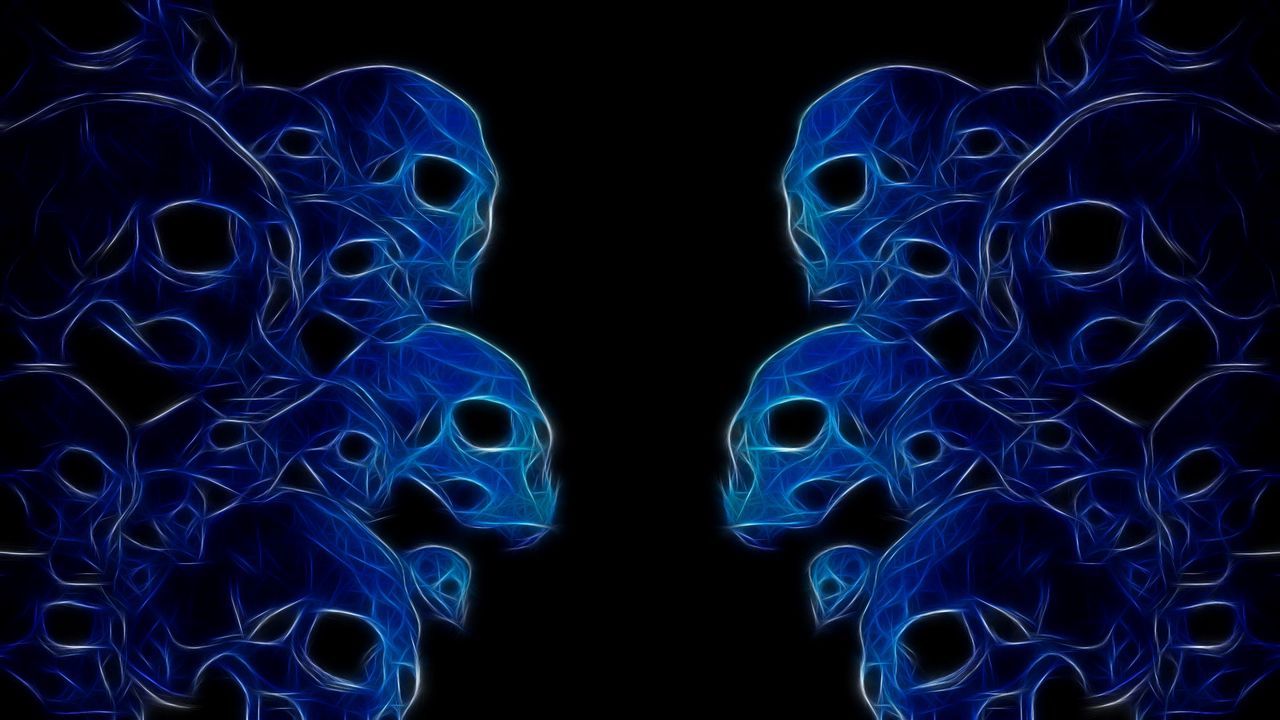 Wallpaper skulls, neon, color, white, dark