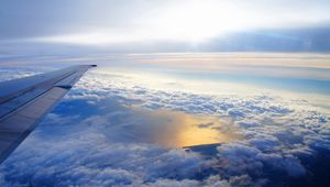 Preview wallpaper sky, altitude, clouds, airplane, wing, flying, soaring