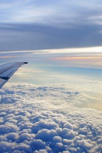 Preview wallpaper sky, altitude, clouds, airplane, wing, flying, soaring, earth
