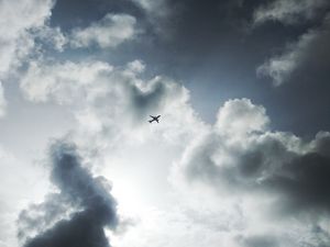 Preview wallpaper sky, bottom view, clouds, plane