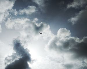 Preview wallpaper sky, bottom view, clouds, plane