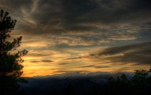 Preview wallpaper sky, clouds, air, tree, evening