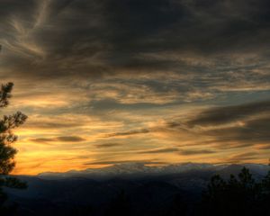 Preview wallpaper sky, clouds, air, tree, evening