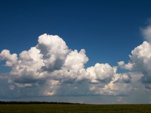 Preview wallpaper sky, clouds, blue, white, clear, field