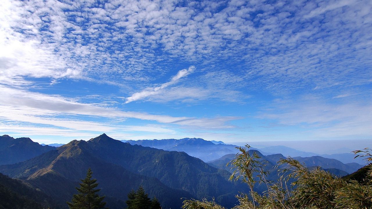 Wallpaper sky, clouds, ease, blue, freedom, look, from below, herbs, mountain, freshness, azure