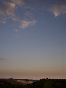 Preview wallpaper sky, clouds, field, aesthetics, trees, sunset, landscape