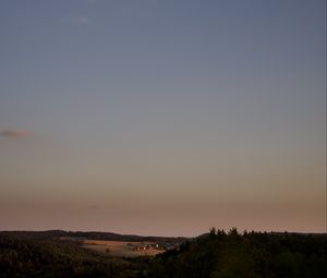 Preview wallpaper sky, clouds, field, aesthetics, trees, sunset, landscape