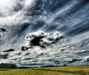 Preview wallpaper sky, clouds, field, gray