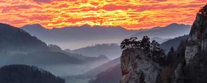 Preview wallpaper sky, clouds, fog, sunrise, mountains