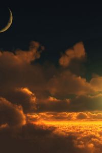 Preview wallpaper sky, clouds, height, moon, luminescence