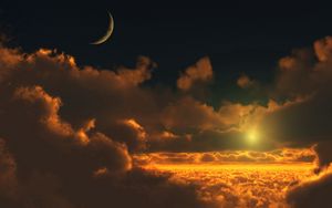 Preview wallpaper sky, clouds, height, moon, luminescence