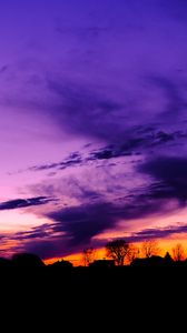Preview wallpaper sky, clouds, horizon, houses, blue, pink, orange