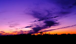 Preview wallpaper sky, clouds, horizon, houses, blue, pink, orange