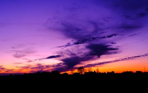 Preview wallpaper sky, clouds, horizon, houses, blue, pink, orange