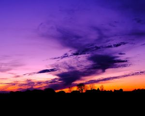 Preview wallpaper sky, clouds, horizon, houses, blue, pink, orange