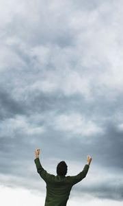 Preview wallpaper sky, clouds, lightning, man, hands