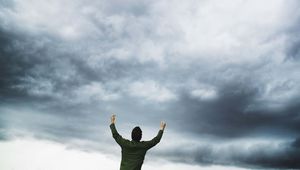 Preview wallpaper sky, clouds, lightning, man, hands