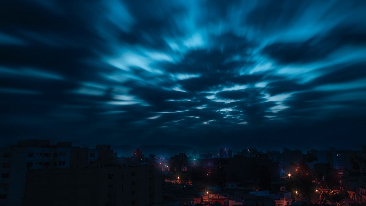 Wallpaper sky, clouds, night, city