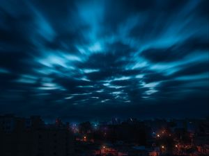 Preview wallpaper sky, clouds, night, city