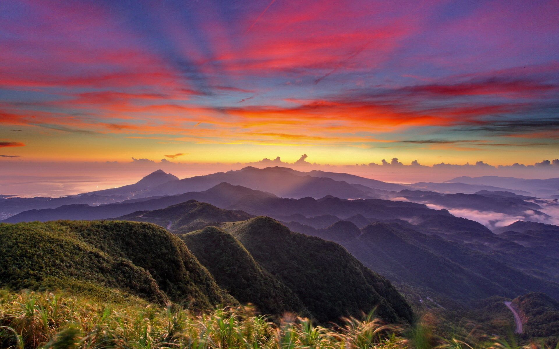 Download wallpaper 1920x1200 sky, clouds, orange, decline, mountains ...