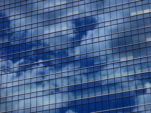 Preview wallpaper sky, clouds, reflection, building, facade, mirror