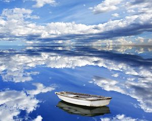 Preview wallpaper sky, clouds, reflection, boat