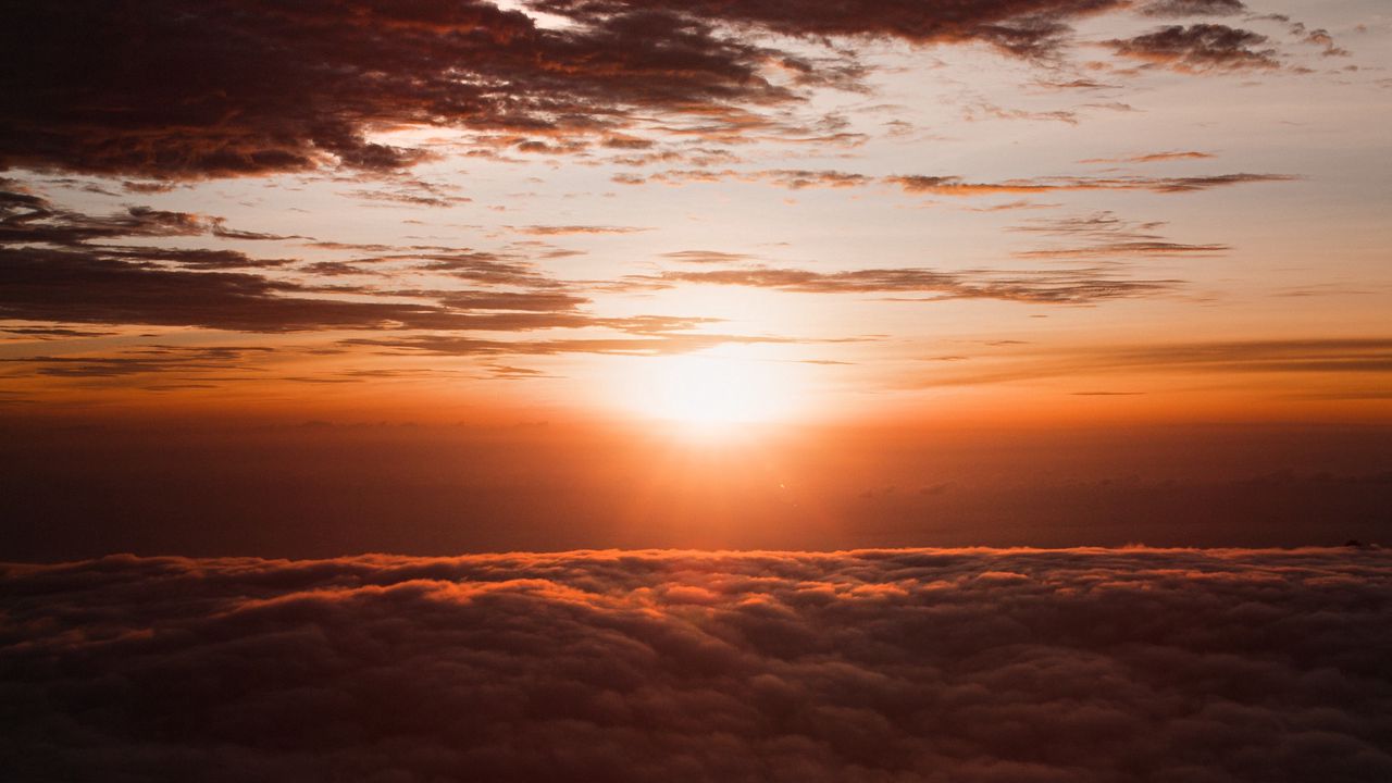 Wallpaper sky, clouds, sunset, sun