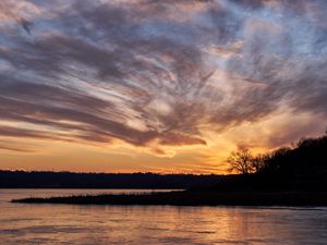 Preview wallpaper sky, clouds, sunset, river, trees, landscape