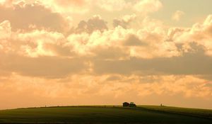 Preview wallpaper sky, clouds, tractor, field, village