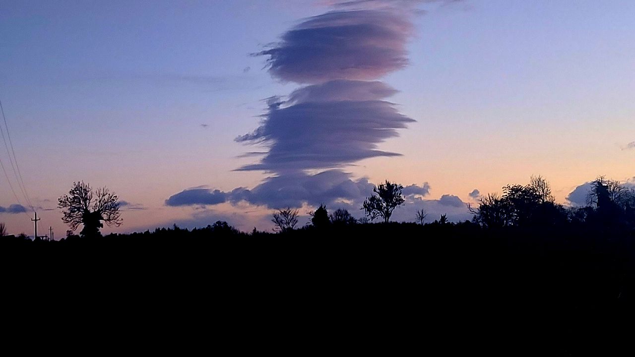 Wallpaper sky, clouds, trees, silhouettes, evening