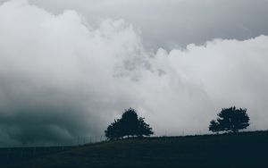 Preview wallpaper sky, clouds, trees, nature, fence