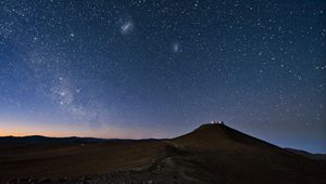 Preview wallpaper sky, constellations, night, desert, mountain, sand